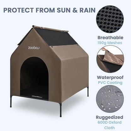 36" Large Dog House, Dog House for Large Dog Indoor or Outside, Weatherproof 600D PVC Dog House Outdoor, Featuring Breathable 2x1 Textilene Elevated Dog Bed, Easy Clean(Brown)