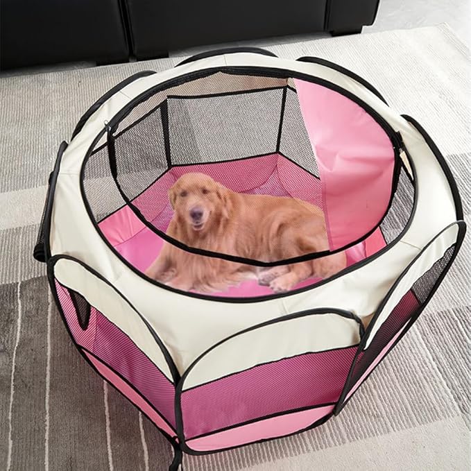 Mile High Life | Foldable Dog Playpen | Portable Dog Crate w Removable Shade Cover | Dog Kennel Indoor/Outdoor w Carry Case | Pen Tent for Dog/Cat/Rabbit(Beige Pink, Medium (36"x36"x23"))