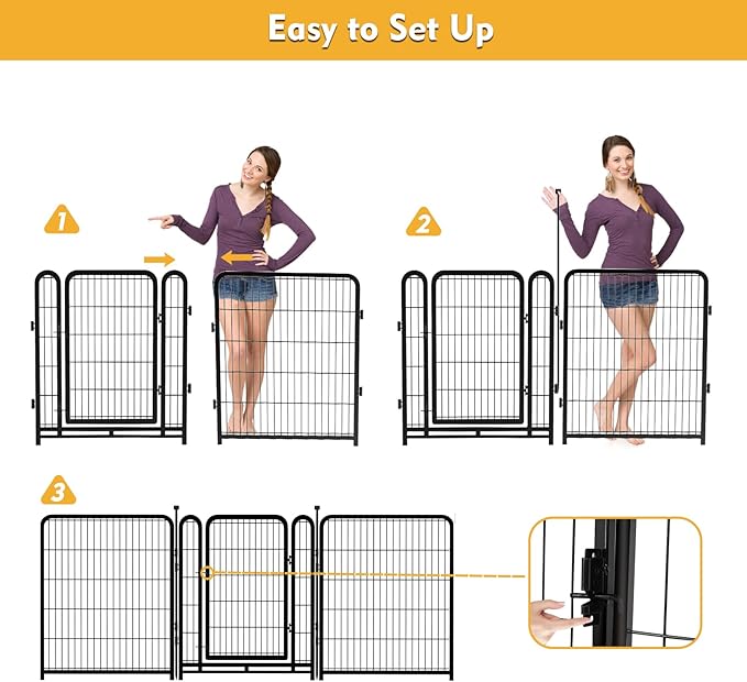 Dog Playpen 48 inch(H) 8 Panels Total 17.7 Ft(L) Dog Fence Outdoor for Yard. Wide Door Low Thresholdï¼_etal Dog Pen Heavy Duty Pet Puppy Exercise Pen for Rv Camping Garden Yard