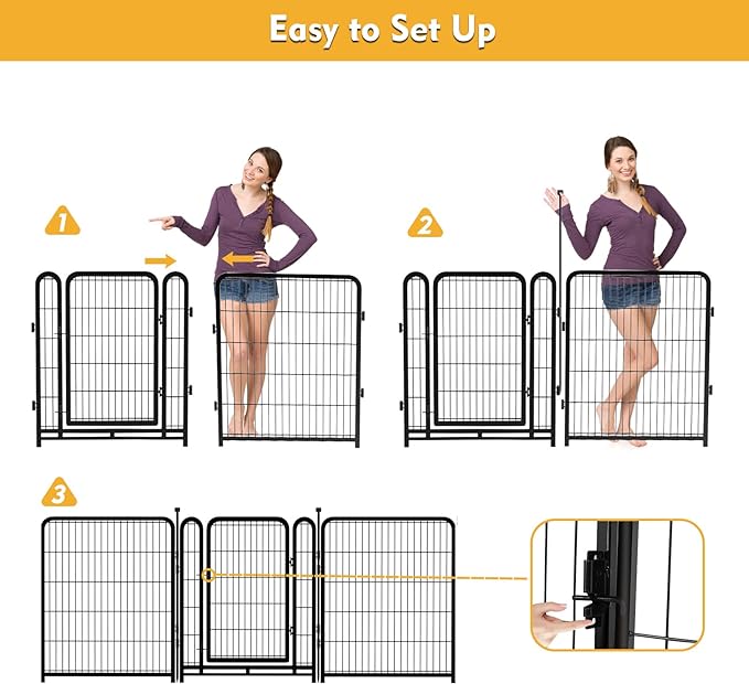 Dog Playpen 32 inch(H) 4 Panels Dog Fence Outdoor for Yard. Metal Dog Pen Heavy Duty Pet Puppy Exercise Pen for Rv Camping Garden Yard, Wide Door Low Threshold Dog Fence Total 8.9 Ft(L)