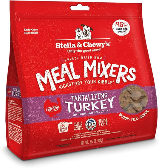 Stella & Chewy's Freeze Dried Raw Tantalizing Turkey Meal Mixer  Dog Food Topper for Small & Large Breeds  Grain Free, Protein Rich Recipe  8 oz Bag