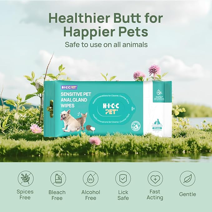HICC PET Wipes for Dogs & Cats, Cleansing Deodorizing & Soothing Allergy Infections Anal Gland Pets Wipes with Coconut Oil - Dog Grooming Wipes for Butt and Paw - Hypoallergenic & Vet Recommended