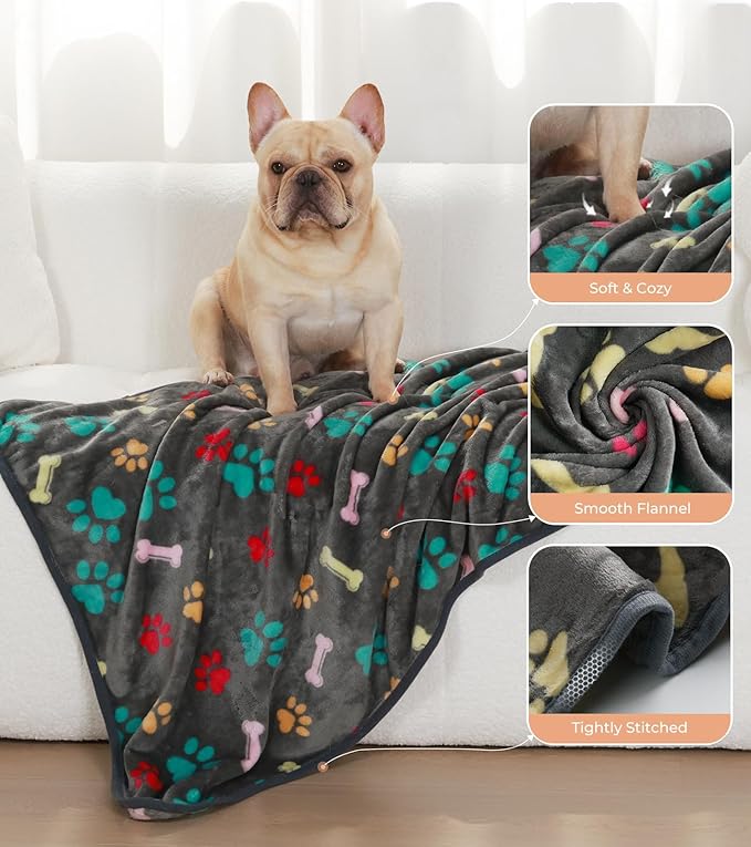 1 Pack 6 Blankets Dog Cat Soft Fluffy Fleece Pet Blanket Warm Cute Print Design Puppy Kitten Blanket Doggy Bone Medium(30"x20")