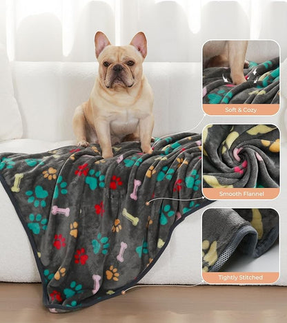 1 Pack 6 Blankets Dog Cat Soft Fluffy Fleece Pet Blanket Warm Cute Print Design Puppy Kitten Blanket Doggy Bone Medium(30"x20")