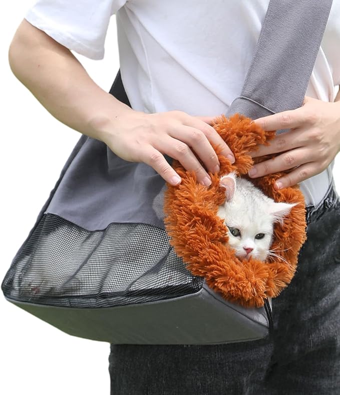 Dog Carrier Sling Lion-Shaped Pet Canvas Bag Cat Shoulder Bag Pet Body Holder for Daily Use Walking Travel Outdoor, Dark Grey L