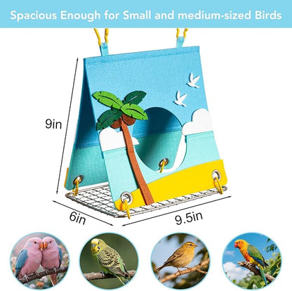 Felt Bird Bed for Cage with 304 Stainless Steel Grid - Large Size (9.4"x6.3"x8.3") - Hanging Hammock Swing Bird Tents for Parakeets, Budgies, Conures -Idyllic