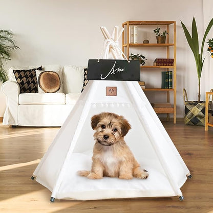Dog Teepee Pet Tent Portable Dog Houses Puppy Teepee Cat Bed with Thick Cushion