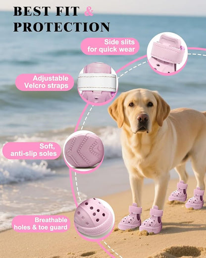 Dog Boots for Hot Pavement & Snow, Waterproof Non-Slip Dog Shoes with Reflective Straps, Adjustable Pet Booties for Small to Large Dogs, Outdoor Paw Protection, 4Pcs