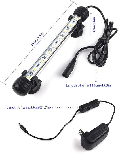 LED Aquarium Light, Fish Tank Lights Underwater Crystal Glass Bright IP68 Waterproof Submersible Strip Bar Aquarium Tank Light, White, 7.5 inch