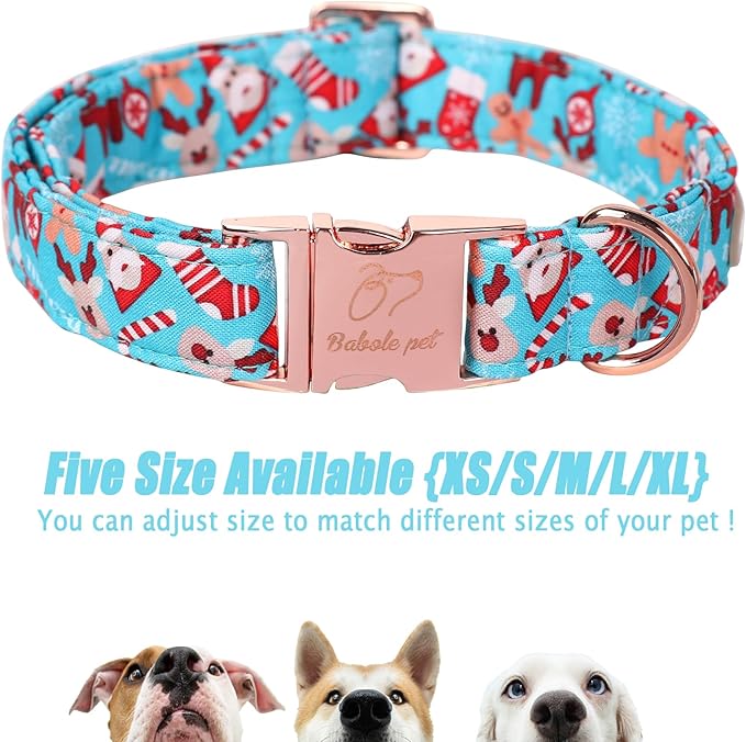 Christmas Dog Collars for Small Dog,Blue Santa Claus Dog Collar with Safety Metal Buckle Adjustable Puppy Collars for Medium Large Dog,Boy&Girl&Male&Female Dog Gift,S-10-16"
