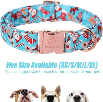 Christmas Dog Collars for Small Dog,Blue Santa Claus Dog Collar with Safety Metal Buckle Adjustable Puppy Collars for Medium Large Dog,Boy&Girl&Male&Female Dog Gift,S-10-16"