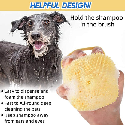 Dropshipping Soft Safe Silicone Pet Bathroom Massage Cleaning Grooming Tools Dog Cat Bath Brush with Shampoo Box (Yellow), Small