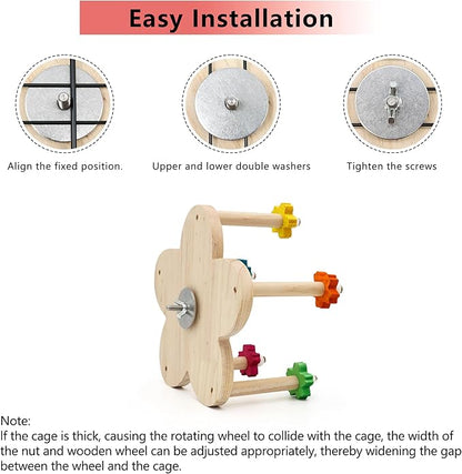 2 Pcs Bird Rotating Perch Toy,Durable Unique Wooden Ferris Wheel Parrot Toys with 5 Perches,Bird Cage Accessories for Parakeet, Cockatiel, Budgerigar,Conures, Lovebirds(Rotating-5cha-2P)