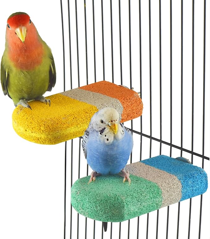 2 pcs Bird Beak Grinding Calcium Stone Perches,Cockatiels Cage Stand Platform Parakeets Chicken Foot Claws Trimmer Parrot Natural Chewing Toys for Small Medium Birds Budgies Conures Rats