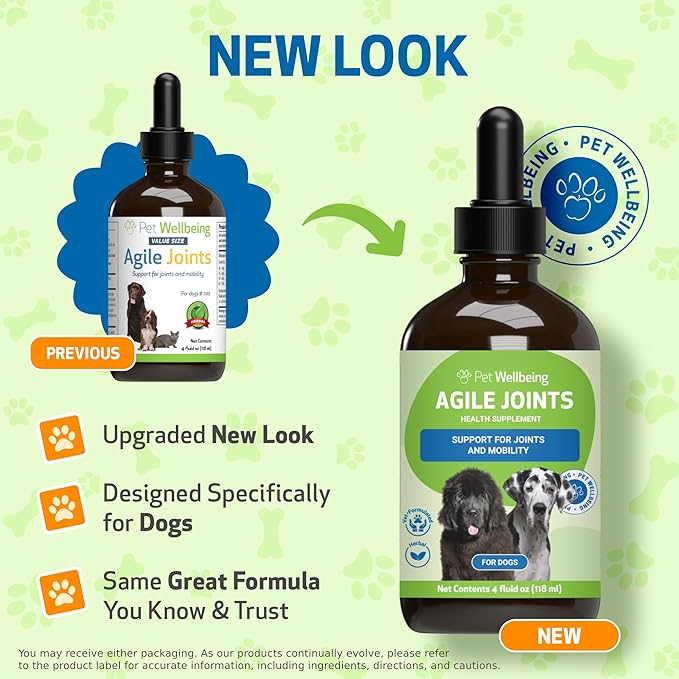 Pet Wellbeing Agile Joints for Dogs - Hip and Joint Health, Mobility, Devil_ Claw, Boswellia, Joint Ligament and Cartilage - Veterinarian-Formulated Herbal Supplement 4 oz (118 ml)