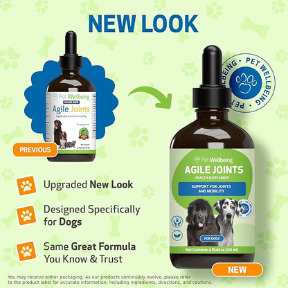 Pet Wellbeing Agile Joints for Dogs - Hip and Joint Health, Mobility, Devil_ Claw, Boswellia, Joint Ligament and Cartilage - Veterinarian-Formulated Herbal Supplement 4 oz (118 ml)