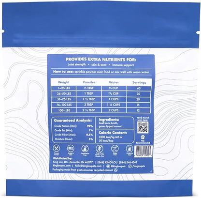 King Lou Pets - Bone Broth Booster Joint Support - Beef Broth Topper - Beef Bone Broth and Green Lipped Mussel - Bone Broth for Dogs and Cats - Cat and Dog Bone Broth for Healthy Skin and Joints