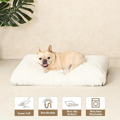 EHEYCIGA Fluffy Dog Crate Bed for Medium Dogs, Plush Faux Fur Dog Crate Pad, Calming Anti Anxiety Medium Dog Bed for Crate, Washable Soft Warm Dog Crate Mat with Non-Slip Bottom, Beige