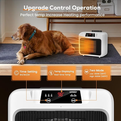 600W Dog House Heater, Pet Heater w Time Setting (2 4 8 H) Dog Heater for Outside Winter, 300/600W 2 Mode Electric Heater Indoor Outside for Livestock Kennel Heater Cat Cage Coop Winter