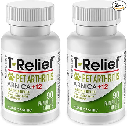 MediNatura T-Relief Pet Arthritis Relief Arnica +12 Powerful Natural Homeopathic Medicines Help Ease Hip & Joint Pain Soreness & Stiffness for Dog & Cat - 90 Tablets (2 Pack)