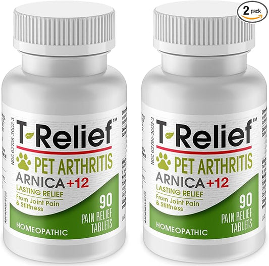 MediNatura T-Relief Pet Arthritis Relief Arnica +12 Powerful Natural Homeopathic Medicines Help Ease Hip & Joint Pain Soreness & Stiffness for Dog & Cat - 90 Tablets (2 Pack)