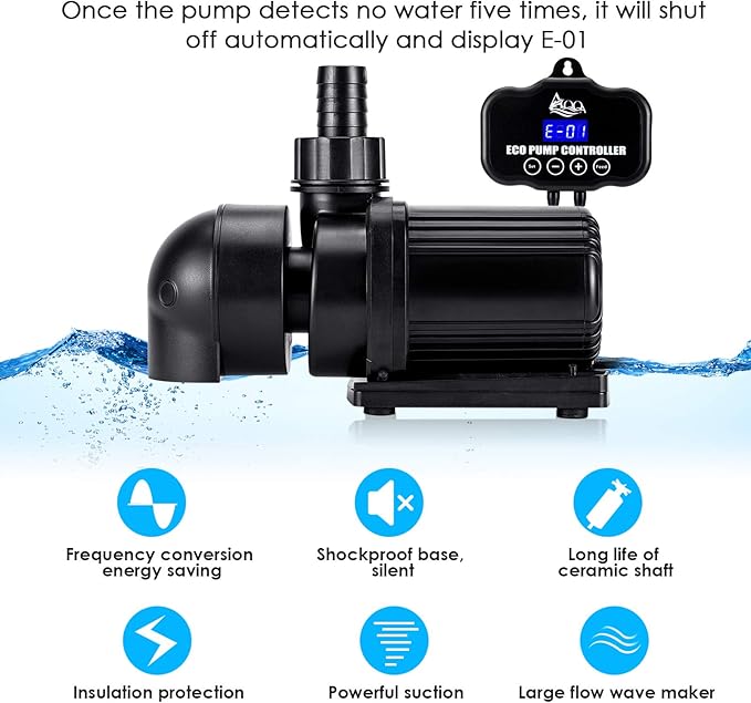 AQQA Controllable Aquarium Water Pump,55W 16000GPH Circulation Make Wave/Feed Mode/20 Options Flow Adjustable, Amphibious Submersible or Land Powerful Return Pump for Saltwater & Freshwater
