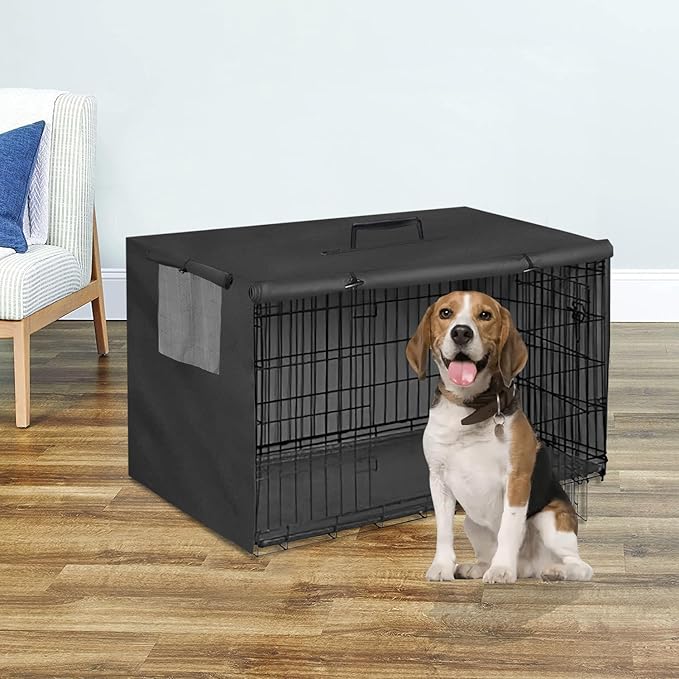 48Inch Wire Dog Crate Cover,Durable Windproof Privacy Polyester Pet Kennel Covers,Breathable Blackout Cover for 1/2/3 Door Dog Cage. (48" L x 30" W x 33" H,Black)