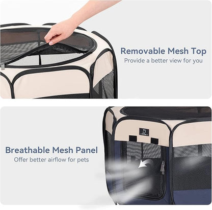 A4Pet Portable Dog Playpen for Small Dogs, 27" Foldable Small Pet Playpen for Puppy/Cat/Rabbit/Chick, Indoor Cat Playpen with Removable Zipper & Mesh Panel(11_ _ 7.5_)
