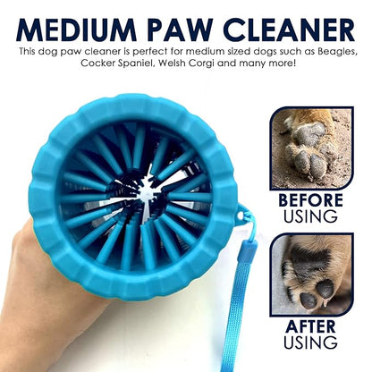 Dog Paw Cleaner l Keep Your Pet's Paws Clean and Fresh l Medium Size 9.5 x 9.5 x 11.5 cm l PP, Silicon and Polyester Materials l Easy and Effective Paw Cleaning Solution l Blue