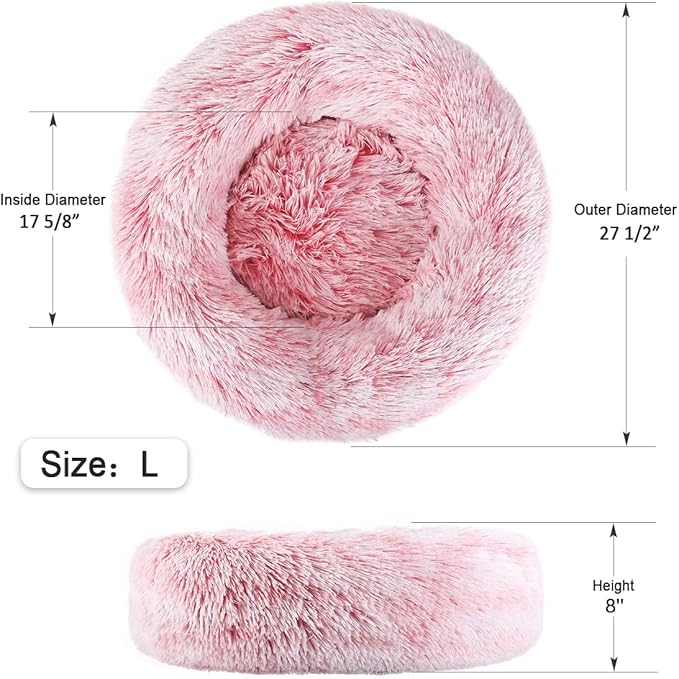 NOYAL Calming Donut Dog Bed for Small to Medium Dogs & Cats - Plush Faux Fur Anti-Anxiety Pet Bed with Machine Washable Cover & Non-Slip Base