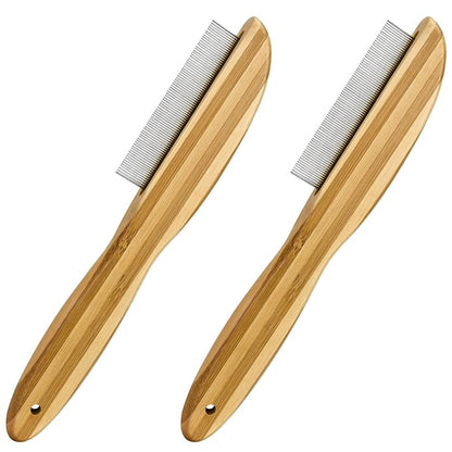 2-Pack Dandruff Comb, Stainless Steel Fine Tooth Comb Wooden Handle Dandruff Remover Flea Lice Comb Multifunction Hair Grooming Brush for Kids Adults Pets Dog