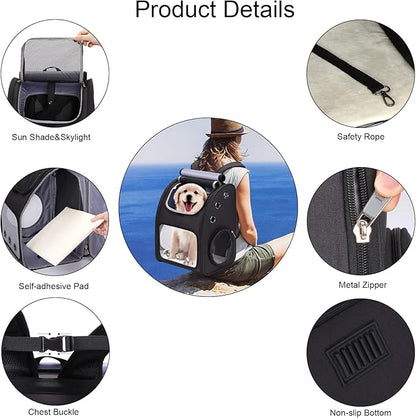 Expandable Cat Carrier Backpack for Cats, Dogs and Small Animals, Portable Pet Travel Carrier, Super Ventilated Design, Airline Approved, Ideal for Traveling/Hiking/Camping, Black