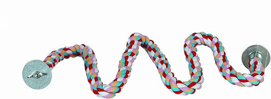 Featherland Paradise - Multicolored Zig Zag Bird Perch Made with Cotton Rope (50" x 0.75"