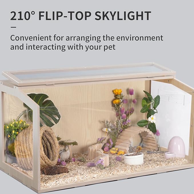 23.6 inch Wooden Hamster Cage, Large Habitat, Openable Top, Transparent Acrylic for Interior View, Ventilated, Easy to Clean, for Syrian Hamster, Dwarf Hamster, Gerbil, Other Small Pet Animals