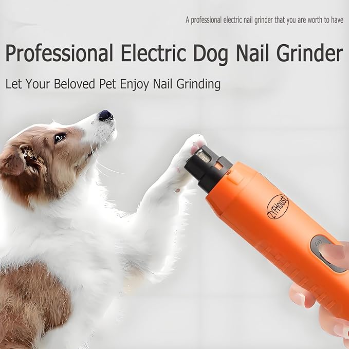 Dog Nail Trimmers, 5-Speed Professional Quiet Electric Dog Nail Grinder with 2 LED Lights, 2 Grinding Wheels, Type-C Rechargeable for Medium Small Large Dogs and Cat (Orange)