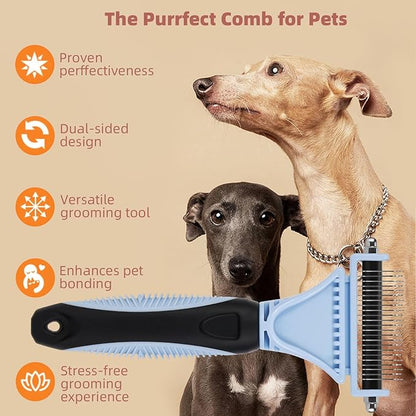3PCS Cat & Dog Brush Set: Slicker & Deshedding Brush, Dematting Comb, and Bath Brush  Premium Grooming Tools for Shedding & Tangle-Free Fur (blue)