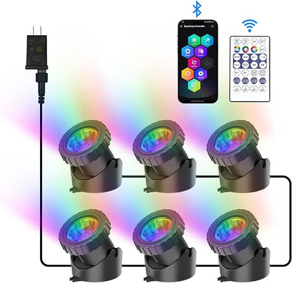 RGB Underwater Pond Lights, Super Bright LED Submersible Fountain Lights Colored Landscape Spotlights, Bluetooth APP Control IP68 Waterproof for Fish Aquarium Tank Garden Yard Pool (Set of 6)