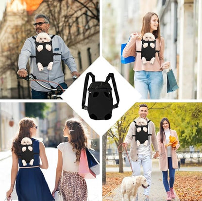 FEimaX Dog Carrier Backpack Pet Legs Out Front Cat Travel Bag, Adjustable Puppy Backpacks Carriers Hands-Free for Small Medium Dogs Cats Hiking Traveling Camping Daily Walking (Small, Black)