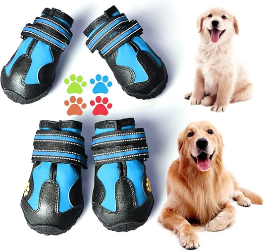 CovertSafe& Dog Boots for Dogs Non-Slip, Waterproof Dog Booties for Outdoor, Dog Shoes for Medium to Large Dogs 4Pcs with Rugged Sole Black-Blue