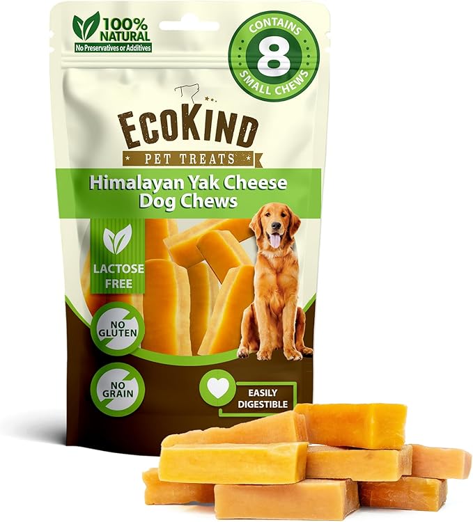 EcoKind Premium Gold Yak Cheese Himalayan Dog Chews, Healthy Dog Treats, Yak Chews for Small Dogs, All Natural, Long Lasting Dog Chew for Aggressive Chewers, High Protein Puppy Treat, Small - 8 Chews
