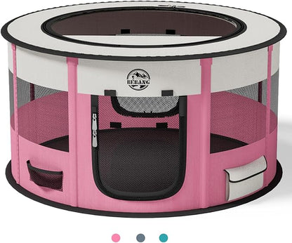 Dog Playpen Puppy Play Pen Indoors Pet Crate Small Dog Cage Portable Foldable Cat Kennel for Kitten Hamster Rabbit Bunny Guinea Pig with Collapsible Food Bowl Carrying Case