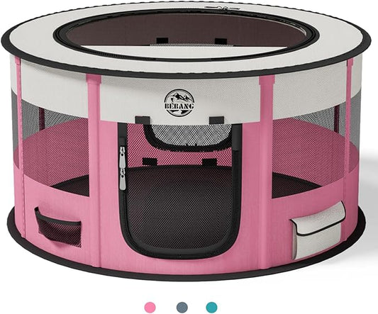Dog Playpen Puppy Play Pen Indoors Pet Crate Small Dog Cage Portable Foldable Cat Kennel for Kitten Hamster Rabbit Bunny Guinea Pig with Collapsible Food Bowl Carrying Case