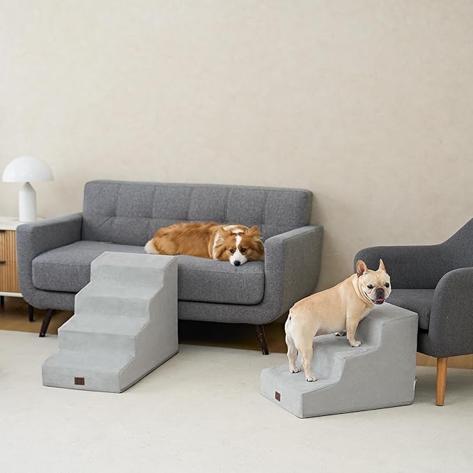 EHEYCIGA Dog Stairs for Small Dog 15.7”H, 3-Step Slope Dog Stairs for Couch and Sofa, Pet Steps with Non-Slip Bottom, Low Ramp and Larger Step Area