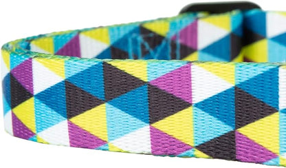 Mile High Life Dog Collar | Cute Puppy Collars | Lightweight Girl Dog Collar | Soft Boy Dog Collars | w Geometric Ocean Wavy Pattern (Blue/White Plaid, Small)