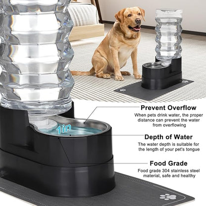RIZZARI Large Water Dispenser for Dogs: 9L Automatic Stainless Steel Gravity Raised Black Pet Feeder for 30-60 LB Senior Pet Dogs with Neck Pain Relief in Garage Living Room