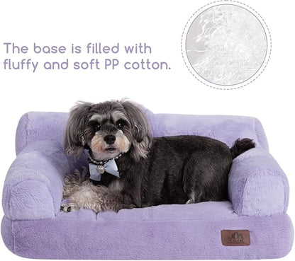Hollypet Fluffy Plush Pet Cat Couch Sofa Soft Calming Pet Dog Sofa Beds for Medium Small Cats and Dogs, Light Purple