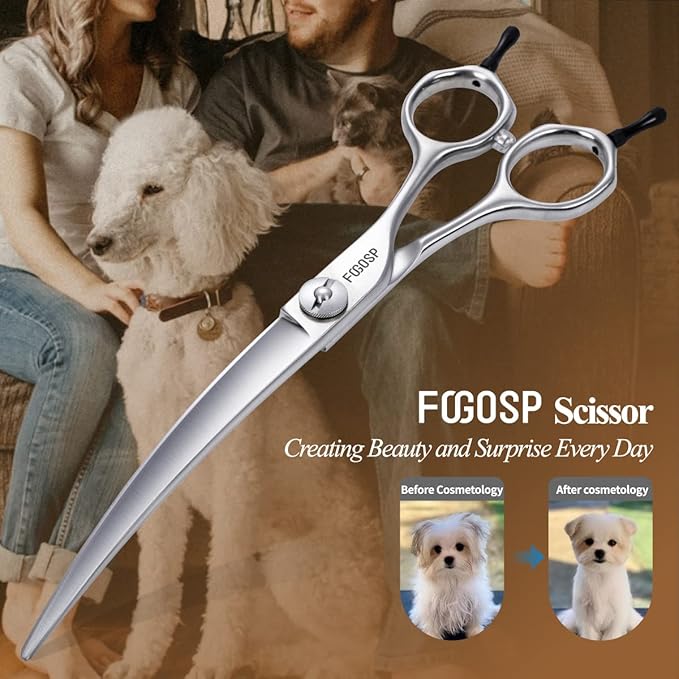 38 Degree Professional Curved Scissors for Dog Grooming 7.5 Japan VG10 Alloy Steel Downward Curved Grooming Shears for Face Right Handed(7.5 inch)