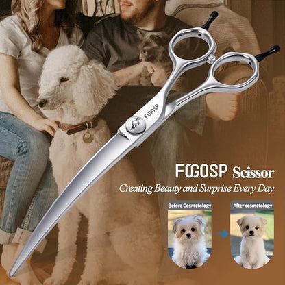 38 Degree Professional Curved Scissors for Dog Grooming 7.5 Japan VG10 Alloy Steel Downward Curved Grooming Shears for Face Right Handed(7.5 inch)