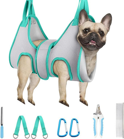 Supet Dog Grooming Hammock Harness for Cats Dogs, Relaxation Pet Restraint & Small Animal Leashes Sling Helper Nail Trimming Clipping, Grey