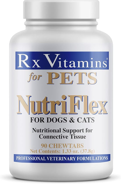 Rx Vitamins NutriFlex for Cats & Dogs - Glucosamine for Dogs Hip and Joint Supplement - with Bovine Collagen and Chondroitin - Joint Pain Relief & Anti Inflammatory for Dogs - Beef Liver (90 chews)